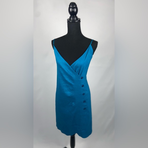 Linen Mini Dress Teal Spaghetti Adjustable Straps Size 1X NWT by Leith - Picture 3 of 14